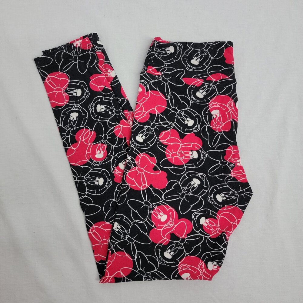 Lularoe Disney Minnie Mouse Leggings Black Pink Allover Pattern Women's OS